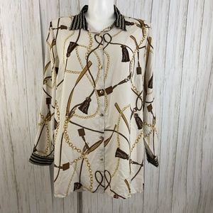 Roz & Ali  Equestrian print Button Down Bl…